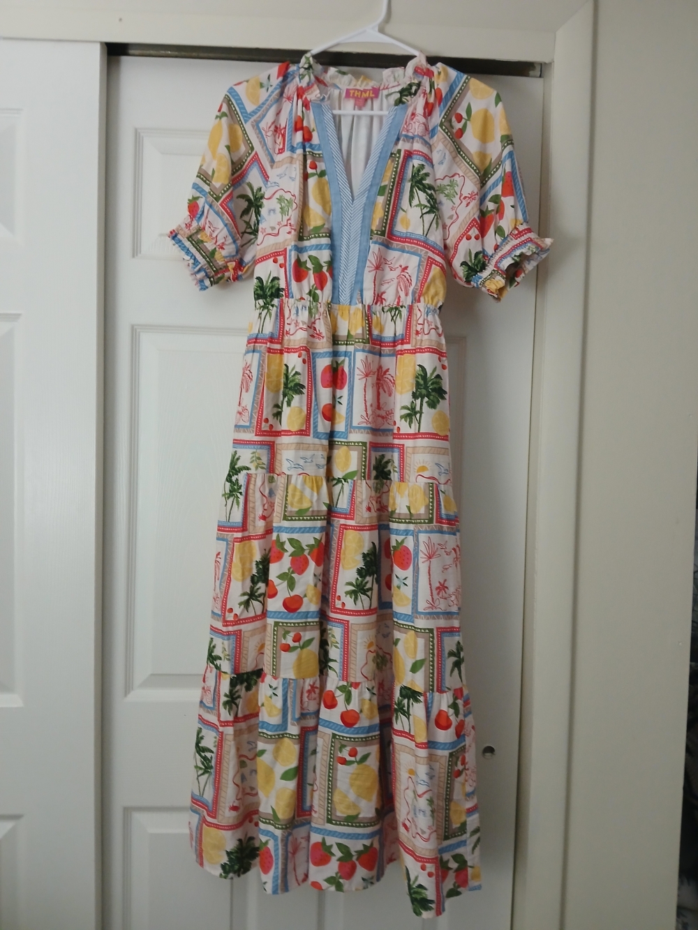 THML White Tropical Print Maxi Dress with Blue, Yellow & Red Accents